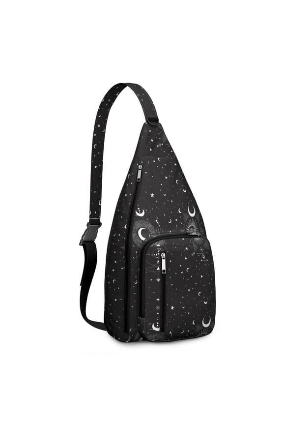 Cosmic Eclipse Sling Backpack - Mystical Lunar & Constellation Print, Lightweight Anti-Theft Pack for Goth Fashion & Outdoor Adventures