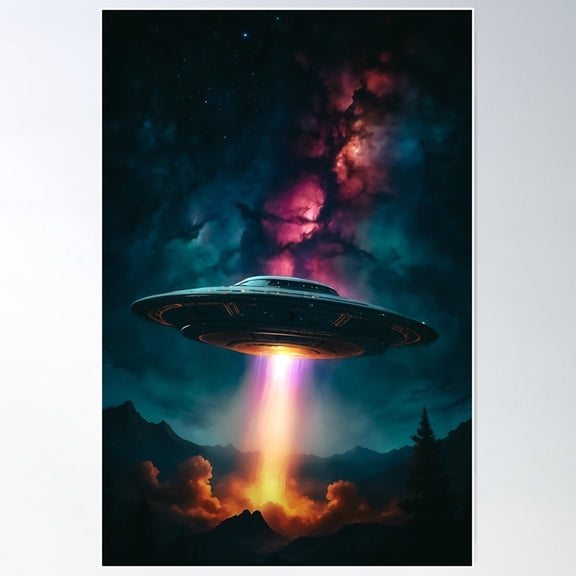 Cosmic Encounter: Ufo Mountain Landing Poster Wall Art, Modern Wall Decor For Living Room Bedroom, 8x12 UNFRAMED