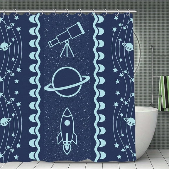 Cosmic Exploration Stripes Print Shower Curtain,Modern Fabric Waterproof Shower Curtain Set with Hooks 70.8×70.8Inch (180×180cm)