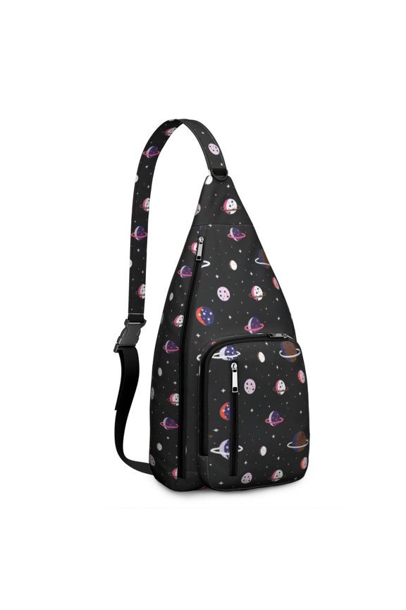 Cosmic Explorer Sling Backpack - Sci-Fi Themed Design with Celestial Bodies, Multi-Functional Daypack for Students