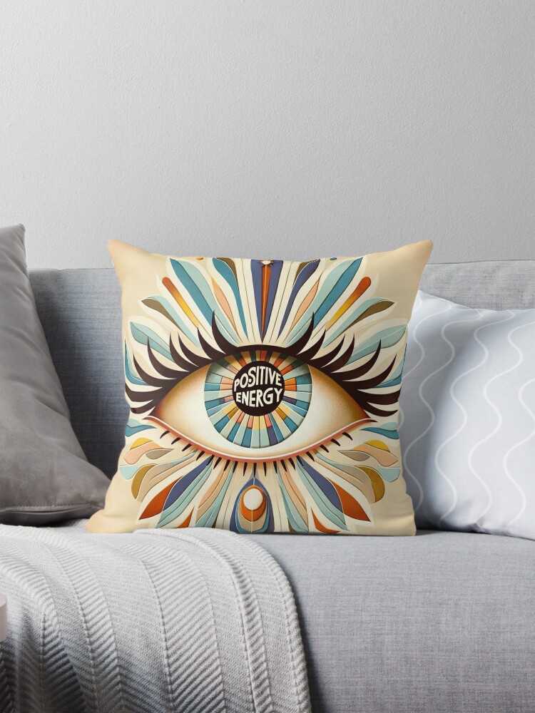 Cosmic Eye of Positive Energy Retro Art Throw Pillow Covers Cases