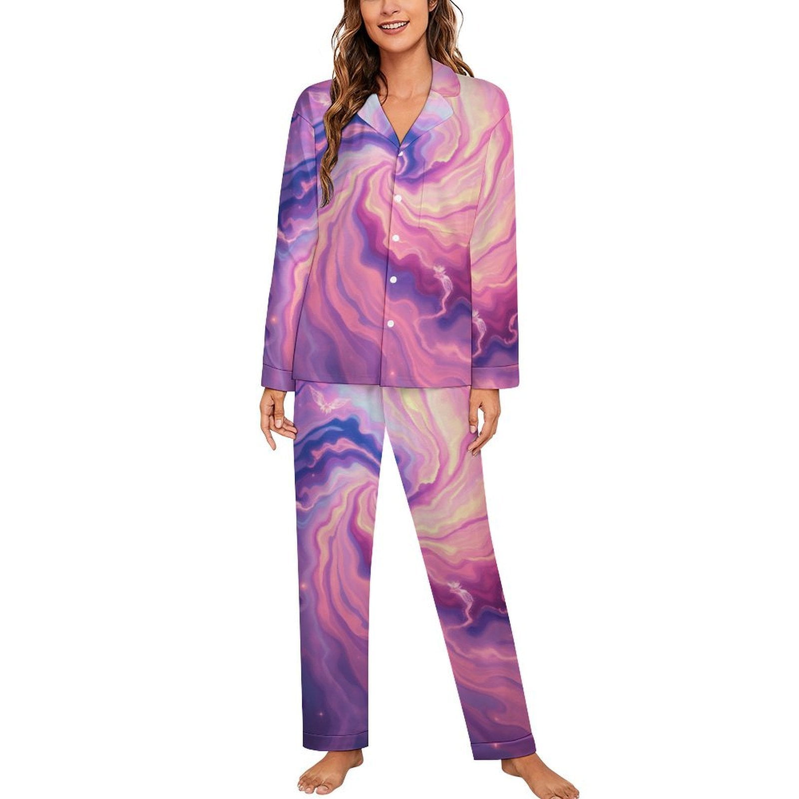 Cosmic Fairy Swirls Pajamas Long-Sleeve Two Piece Pajamas Set Women V ...