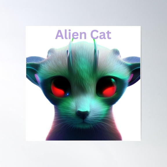 Cosmic Feline Enigma 1: Alien Cat Merch Poster Wall Art, Modern Wall Decor For Living Room Bedroom, 24x24 UNFRAMED