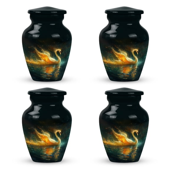 Cosmic Fire Swan - Small Urns For Ashes Adult Female - Decorative Small Urn for Women's Ashes - Mini Cremation Container - Compact Memorial Keepsake 3 Inch, Set Of 4
