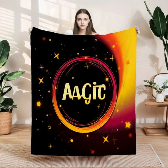 Cosmic Flannel Blanket - Soft Warm and Cozy for Sofa Travel Bed & Chair - Vibrant Stars & Geometric Design