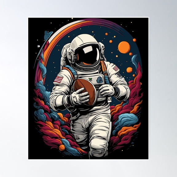 Cosmic Football Astronaut Playing Football In Space Poster Wall Art, Modern Wall Decor, 8x12 UNFRAMED