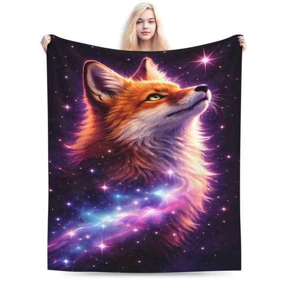 Cosmic Fox Galaxy Throw Blanket Soft Cozy Fantasy Celestial Animal Art Space Decor for Couch Bed Halloween Home Accent Gift 50x40
