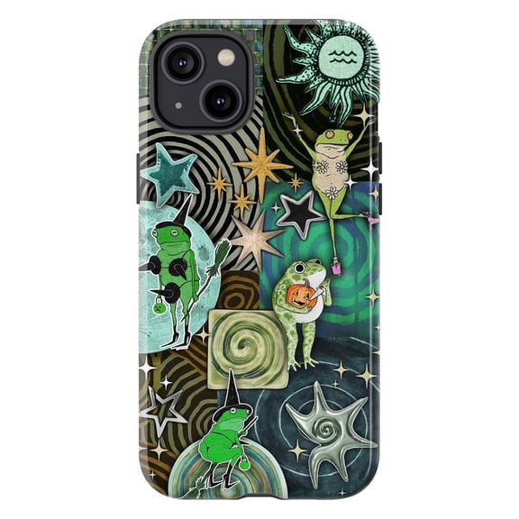 Cosmic Frog Collage Phone Case, Starry Night Abstract Art iPhone Cover, Protective & Unique Case for iPhone 17 16 15 14 13 12 11 Plus Pro Max Mini