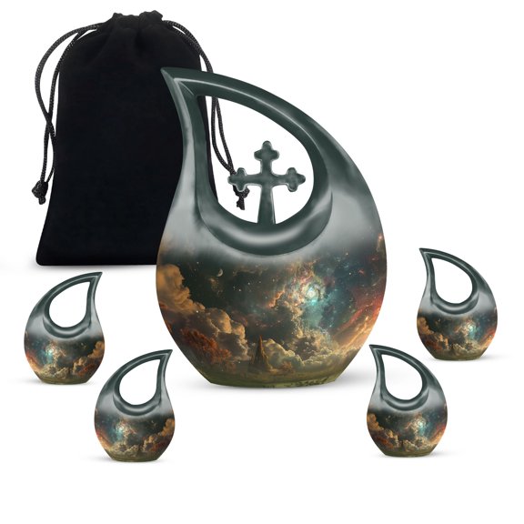 Cosmic Frontier Where Earth Urn - Keepsake Urns For Human Ashes - Urns For Women Human Ashes & Men - Urn Keepsakes For Ashes - Urns For Human Ashes, burial urn for ashes(Combo - 10" & 4", 5 Pcs)