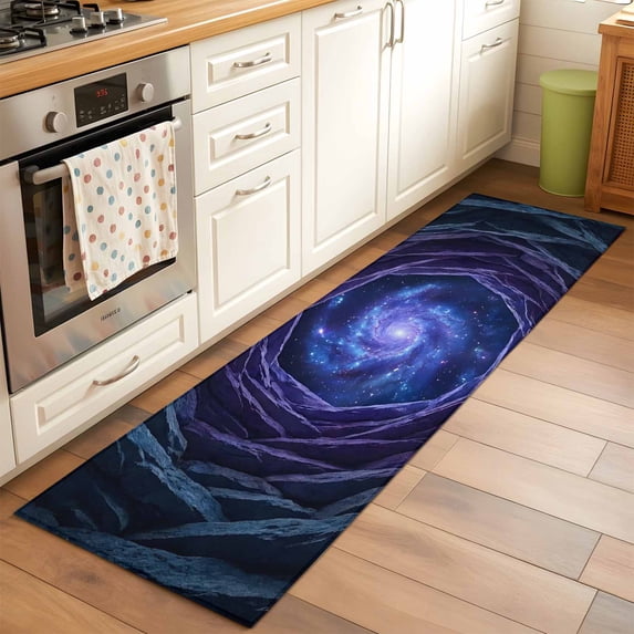 Mystical Rapper Cosmic Galaxy Area Rug, Modern Mystical Purple Navy Blue Swirling Star ...