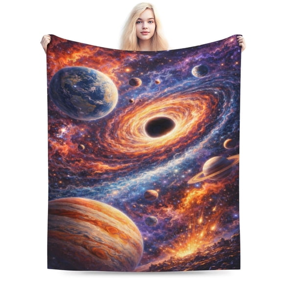 Cosmic Galaxy Blanket, Black Hole Universe Throw, Celestial Space Fleece Blanket for Christmas Sci-Fi Astronomy Home Decor Gift 60x50