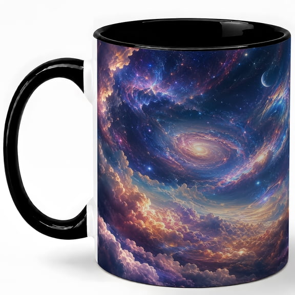 Cosmic Galaxy Clouds 11oz Ceramic Mug, Spiral Nebula Coffee Cup