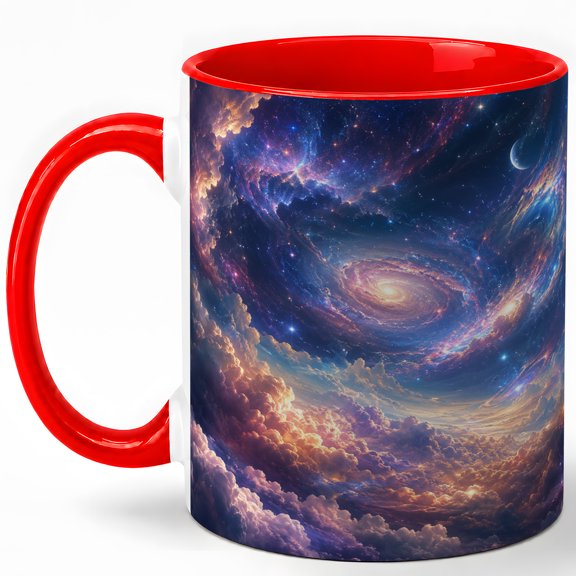 Cosmic Galaxy Clouds 11oz Ceramic Mug, Spiral Nebula Coffee Cup