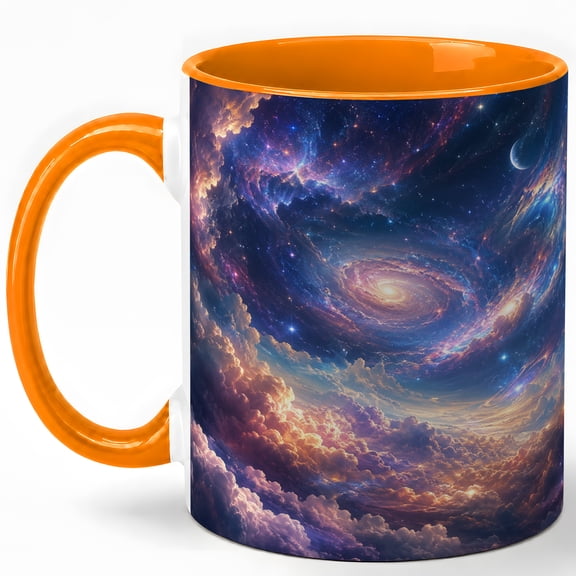Cosmic Galaxy Clouds 11oz Ceramic Mug, Spiral Nebula Coffee Cup