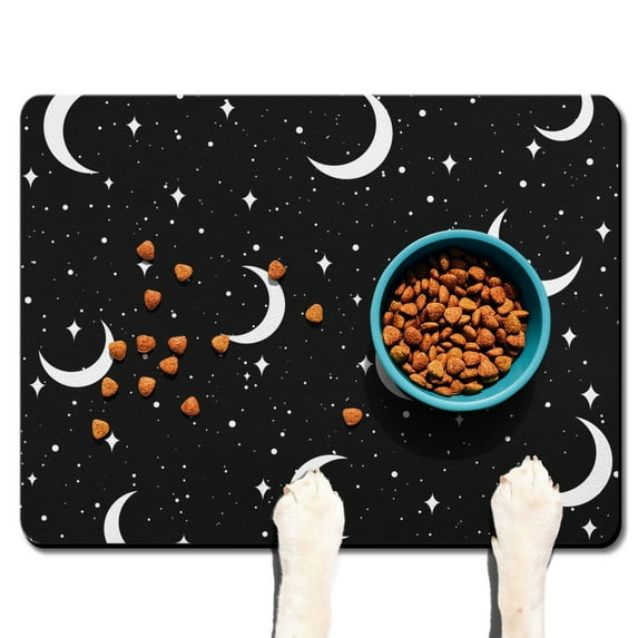 Cosmic Galaxy Dog Food Mat - Waterproof & Washable, Gothic Celestial Art, Non-Slip Rubber Bottom, Large Size