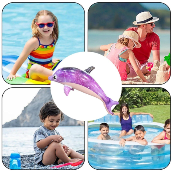 Cosmic Galaxy Inflatable Dolphin Rider - Extra-Thick PVC Floating Animal Lounge with Space Pattern for Swimming Pool Decor and Summer Relaxation