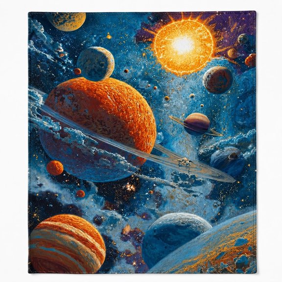 Cosmic Galaxy Planets Fleece Throw Blanket, Soft Plush Space Solar System Blanket for Sofa Couch, Gift