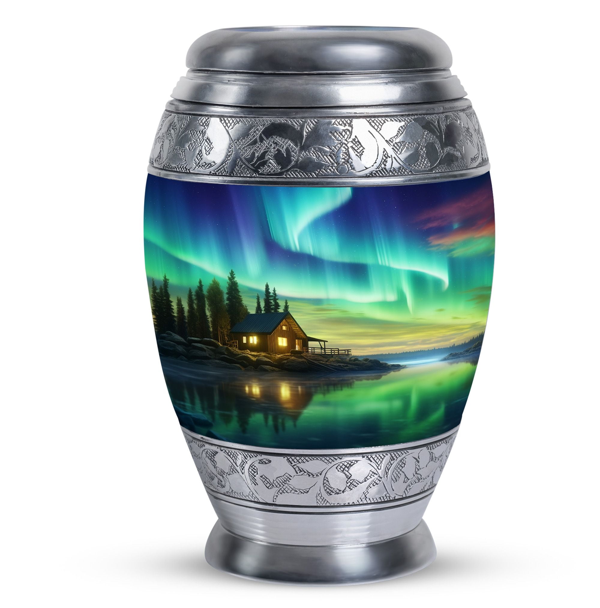 Cosmic Shimmering Cremation Urn – Handcrafted Brass Adult Full Size Urn For Ashes, Iridescent Finish, Includes Velvet Bag, Custom Engraving Available