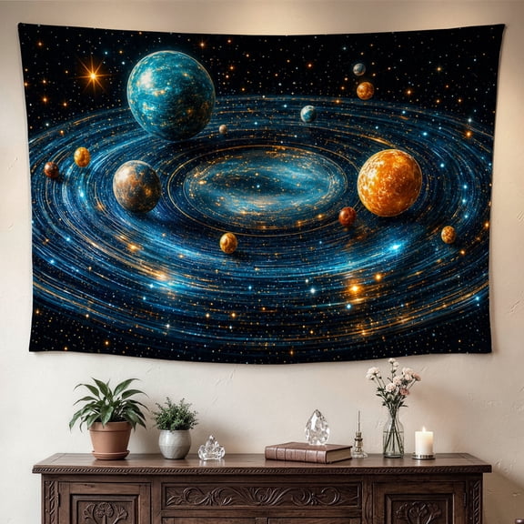 Cosmic Galaxy Solar System Planets Wall tapestry，Large size Printed Horizontal Tapestry blanket，Polyester Fabric Wall Hanging for bedroom，living room，Gift for Family and Friends