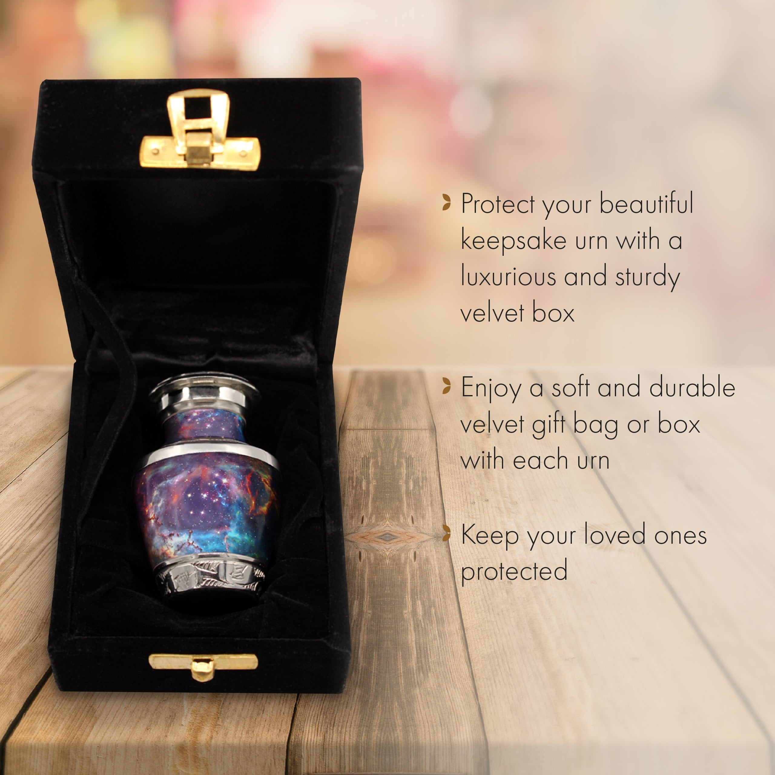 Cosmic Galaxy Polished Brass Keepsake Urn with Velvet Box