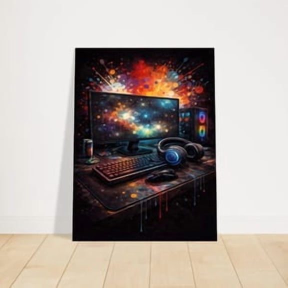 Cosmic Gaming Setup Art Vibrant Street Art Gamer Wall Decor Explosive Color Splatter Poster For Modern Gaming Rooms , Poster Print Only