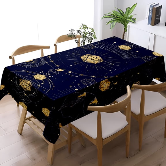 Cosmic Golden D20 DND Dice Print Tablecloth, Dining Kitchen Living Room Bedroom Decor, Perfect Gift for RPG Board Game Lovers, Thanksgiving Christmas Gift