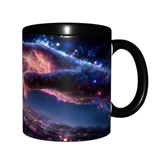 Cosmic Hand Galaxy Ceramic Coffee Mug 11oz, Black Two Tone Tea Cup for Space Lovers
