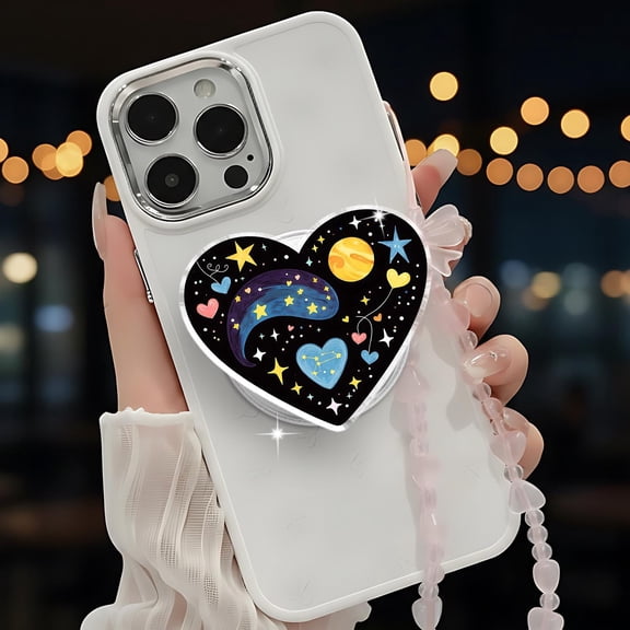 Cosmic Heart Phone, Space Themed Phone With Planets, Stars Phone Grip, Everyday Style Phone Holder, E-Reader Accessory