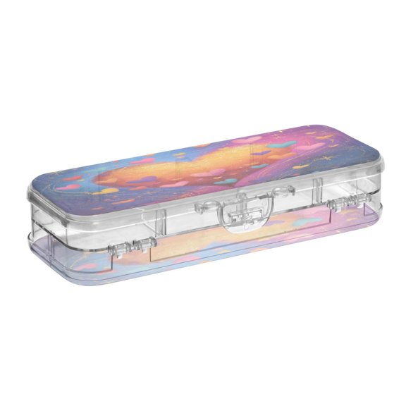 Cosmic Heart Printed Large Double Layer Clear Pencil Box Removable Dividers Pencil Cases for 3-18year