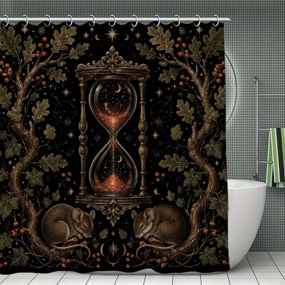 Cosmic Hourglass With Sleeping Mice Print Shower Curtain,Cloth Fabric Waterproof Polyester Bathroom Home Decor Set with Hooks 70.8×70.8Inch