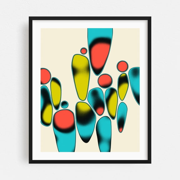 Cosmic Jazz (3) - Digital Art Abstract Modern Art Geometric Mid-Century Modern Pop Art Psychedelic Surrealism Black Framed Wall Art Print 11 x 14 inches