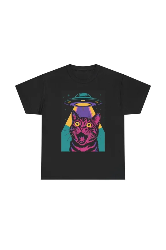 Cosmic Kitty Cat Alien Craft Retro Funny Space Vibes Graphic Unisex T-Shirt up to size 5XL