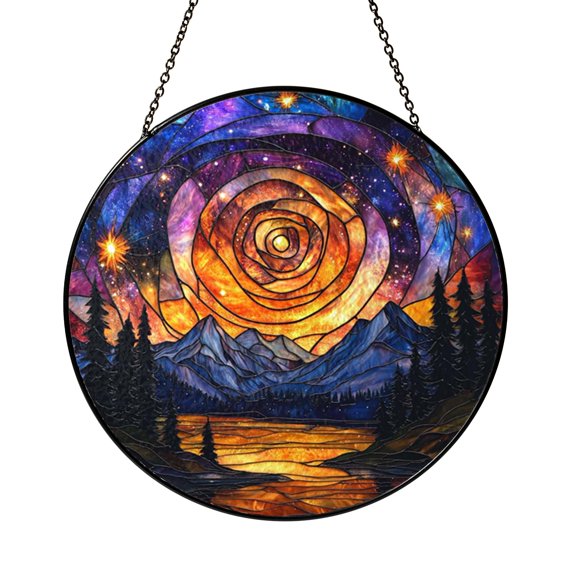 Cosmic Landscape Stained Glass Suncatcher – Galaxy Window Decor