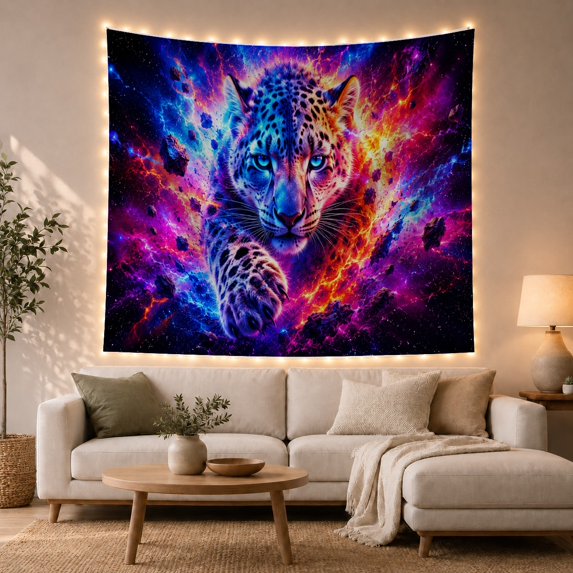Cosmic Leopard in Exploding Nebula, Mystical Psychedelic for Space Enthusiasts, Trippy Animal Wall Art, Holiday Gift, Tapestry Wall Hanging for Bedroom and Dorm