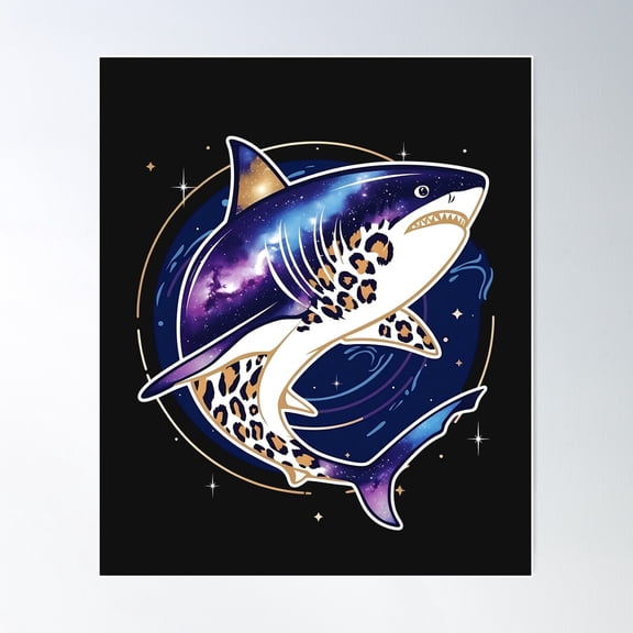 Cosmic Leopard Shark - Space And Sea Fusion Art Poster Wall Art, Modern Wall Decor For Living Room Bedroom, 16x24 UNFRAMED