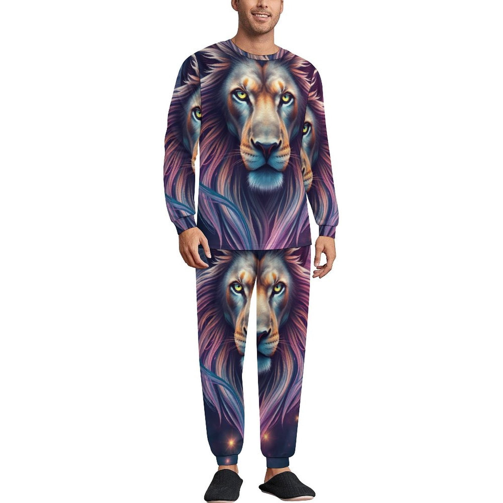 Cosmic Lion Majesty Pajamas Men Home Suit Winter Long Sleeve 2 Piece ...