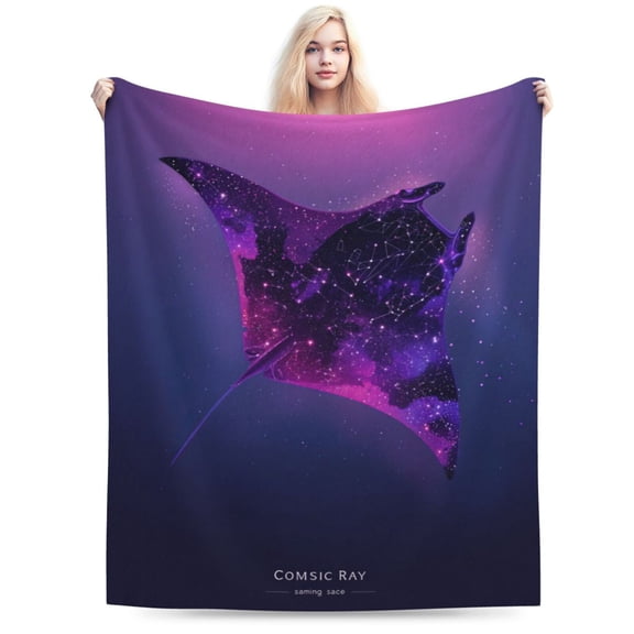 Cosmic Manta Ray Throw Blanket, Galaxy Space & Ocean Nebula Art, Soft Flannel Fleece for Couch Bed, Surreal Fantasy Home Decor 50x40