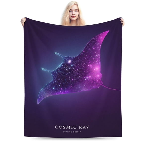 Cosmic Manta Ray Throw Blanket, Galaxy Space & Ocean Nebula Art, Soft Flannel Fleece for Couch Bed, Surreal Fantasy Home Decor 50x40
