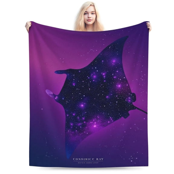 Cosmic Manta Ray Throw Blanket, Galaxy Space & Ocean Nebula Art, Soft Flannel Fleece for Couch Bed, Surreal Fantasy Home Decor 50x40