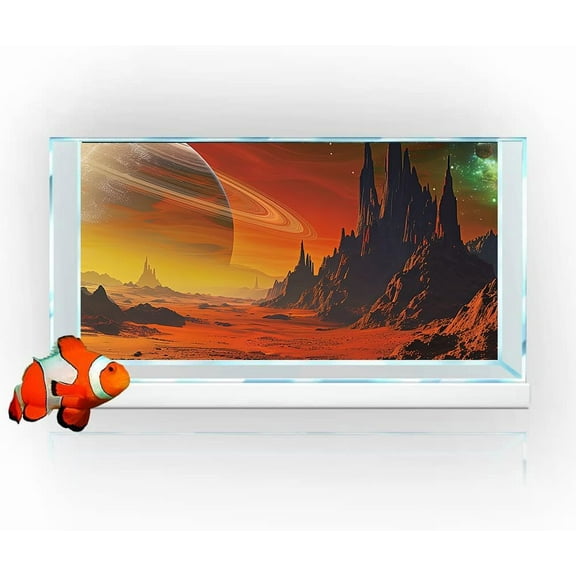 Cosmic Mars Aquarium Background,Galaxy Cool Parallel Space Themed Fish Tank Background, Tropical Desert Terrarium Background with 8 EVA Double-Sided Tape, 24X12IN