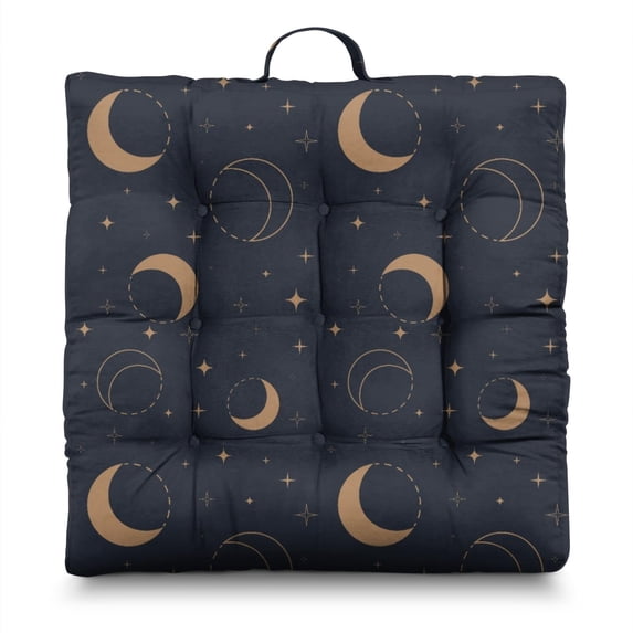 Cosmic Meditation Mat Thick Floor Cushion with Starry Night & Mystical Astrology Print