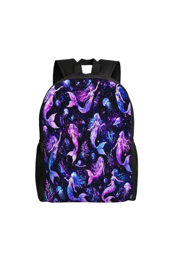 Cosmic Mermaid Backpack Full Front Print Travel Laptop Bag for Men and Women