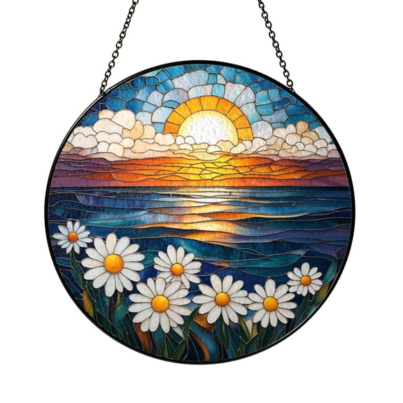 Cosmic Moon Star Stained Glass Style Window Hanging, Celestial Decorative Glass Art Panel for Night Inspired Interior