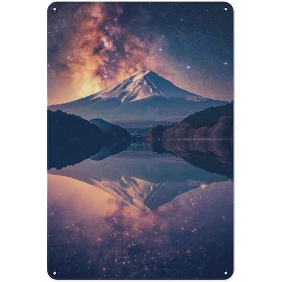 Cosmic Mountain Reflection Metal Tin Sign Wall Decor Retro Style 8 x 12 Inch for Home Living Room Bedroom Coffee Bar