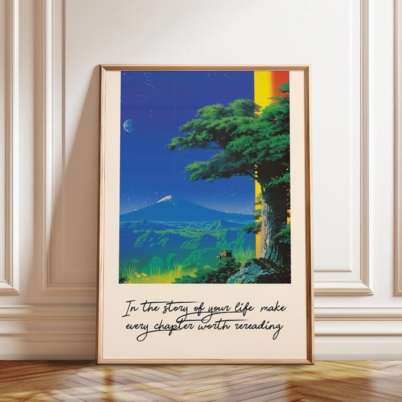 Cosmic Nature Wall Decor Starry Mountain Landscape Night Sky Galaxy Poster, Unframed Paper Poster 8x10in