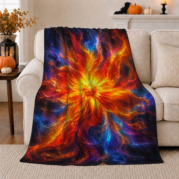 Cosmic Nebula Abstract Fire Explosion Art, Mystical Celestial Art Scene, Warm Flannel Blanket for Home Library and Reading Nook, Celestial Art Lovers Housewarming Gift, Artistic Home Decor