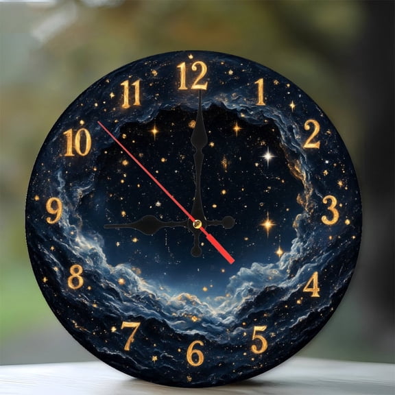 Cosmic Nebula Clock Starry Space Wall Decor 10-Inch Silent Wooden Wall Clock, Battery Operated (AA Batteries Not Included), Artistic Home Decor