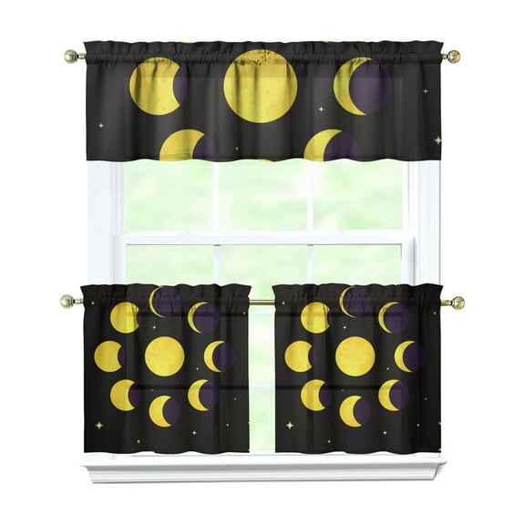 Cosmic Nebula Kitchen Curtains 3-Piece Set - Outer Space Inspired Rod Pocket Curtains for Celestial Enthusiasts, Light Filtering Short Curtains for Small Windows (White Semi-Sheer, Includes Valance)