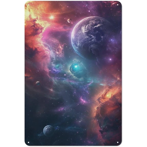 Cosmic Nebula Planets Metal Tin Sign Retro Wall Decor for Home Living Room Bedroom Coffee Bar 8 x 12 Inch