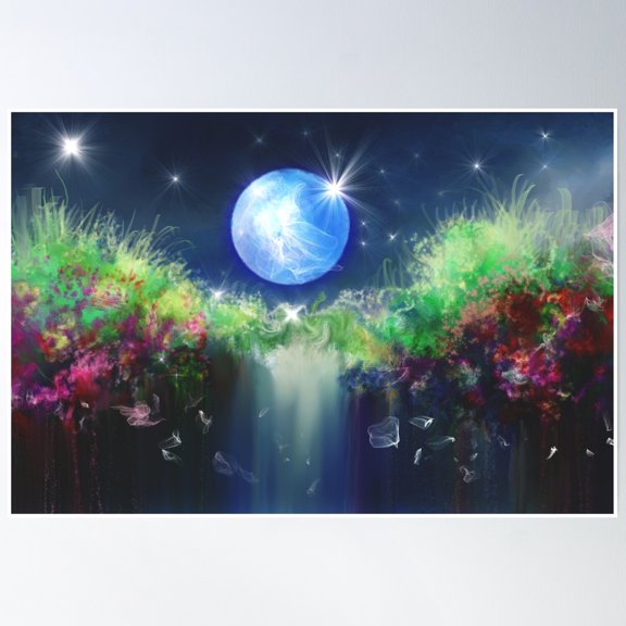Cosmic Night Landscape - Abstract Art Poster Wall Art, Modern Wall Decor, 12x18 UNFRAMED